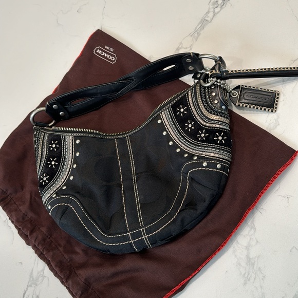 Black Embroidery Coach Bag. - Picture 5 of 8